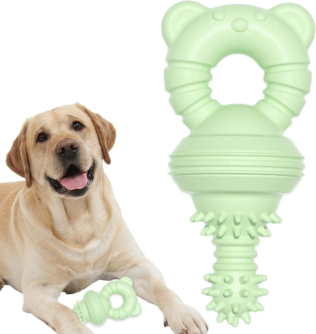 Blue rubber dog chew toy with concave-convex texture for teeth cleaning, measuring 13.5cm