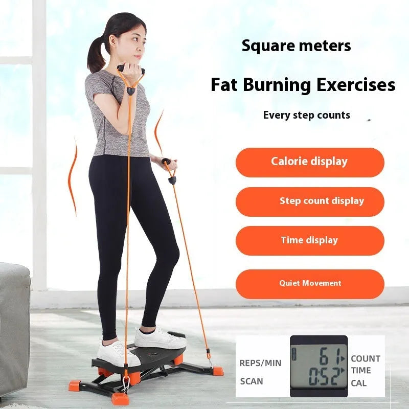 Black JS101A mini fitness skiing machine with elastic hand straps, compact home exercise equipment