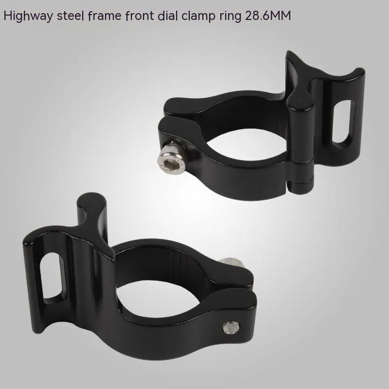 Black aluminium alloy vehicle clamp ring with 28.6mm diameter for steel frame attachment