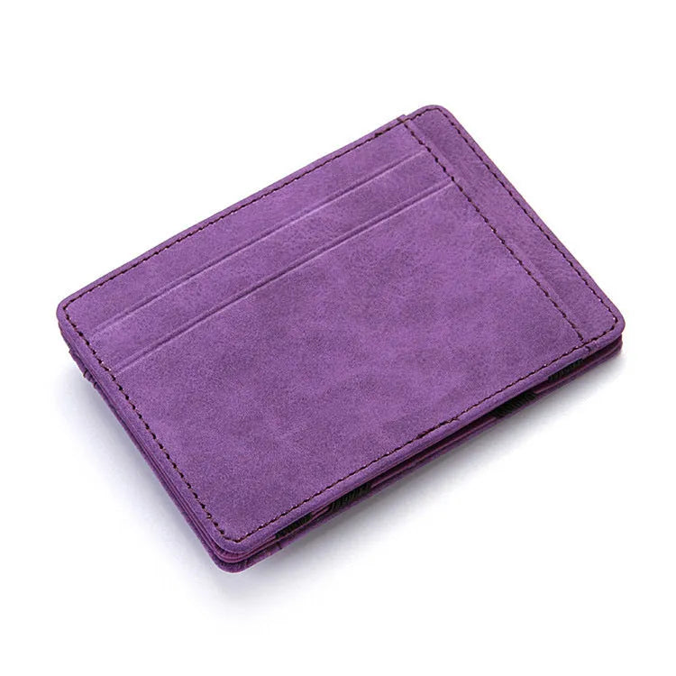 PU leather magic wallet showing flip card holder design with zipper coin compartment in black colour