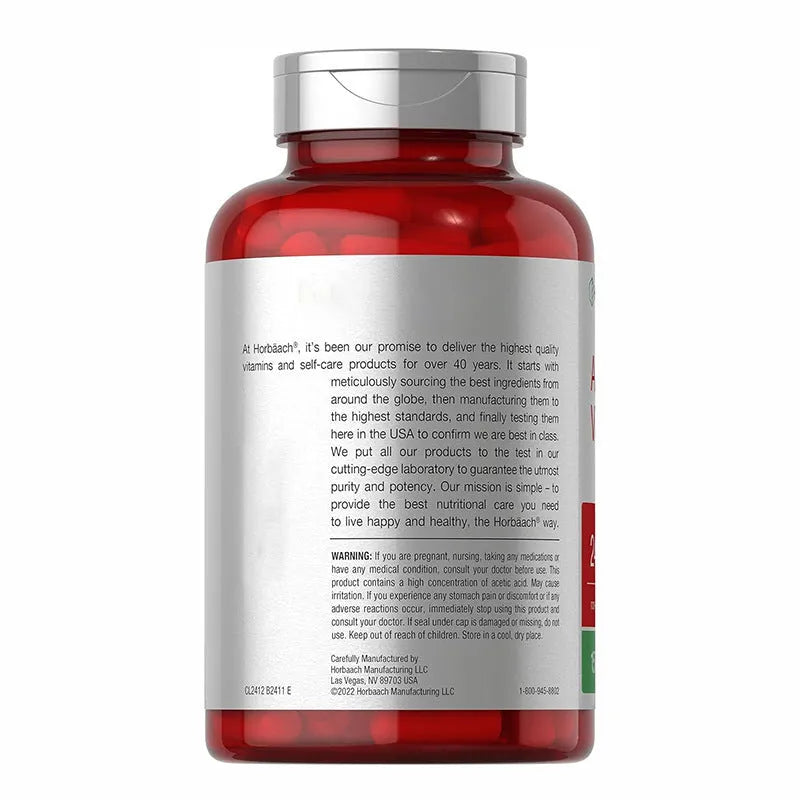 Bottle of 150 apple cider vinegar health supplement capsules.