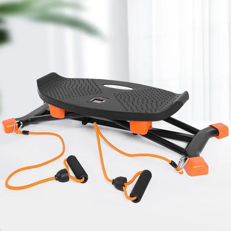 Black JS101A mini fitness skiing machine with elastic hand straps, compact home exercise equipment