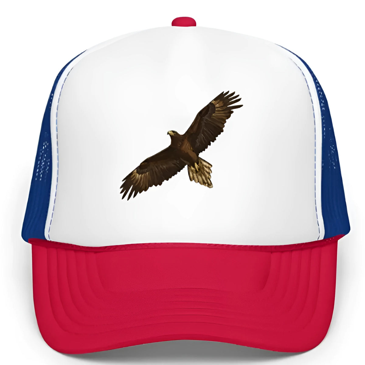 Red Sponge Hawk baseball cap with dome crown, polyester fabric, and embroidered printed detail