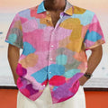 Hawaiian style stand collar short sleeve cardigan with 3D printing on four-sided elastic polyester fabric