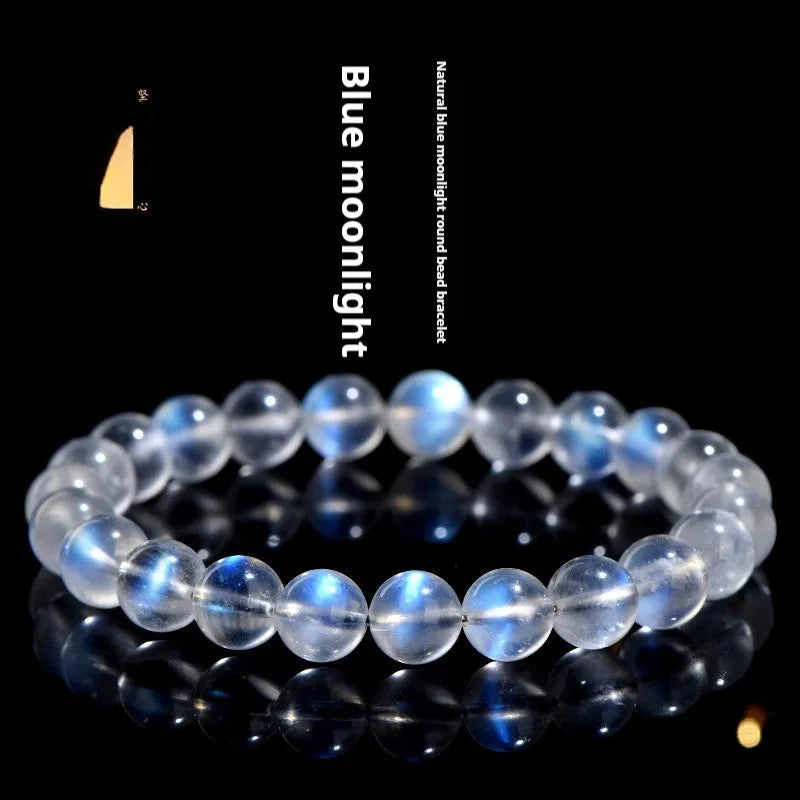 Natural cream body blue moonlight crystal bracelet with grinding treatment and unisex design