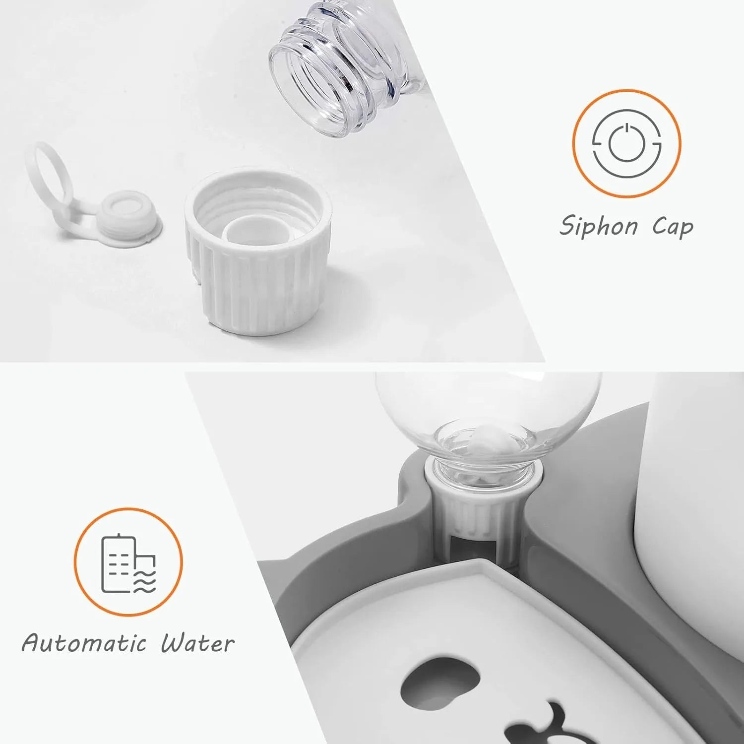 Elevated pet bowls set in panda shape with 15° tilt and automatic water dispenser for cats and small dogs