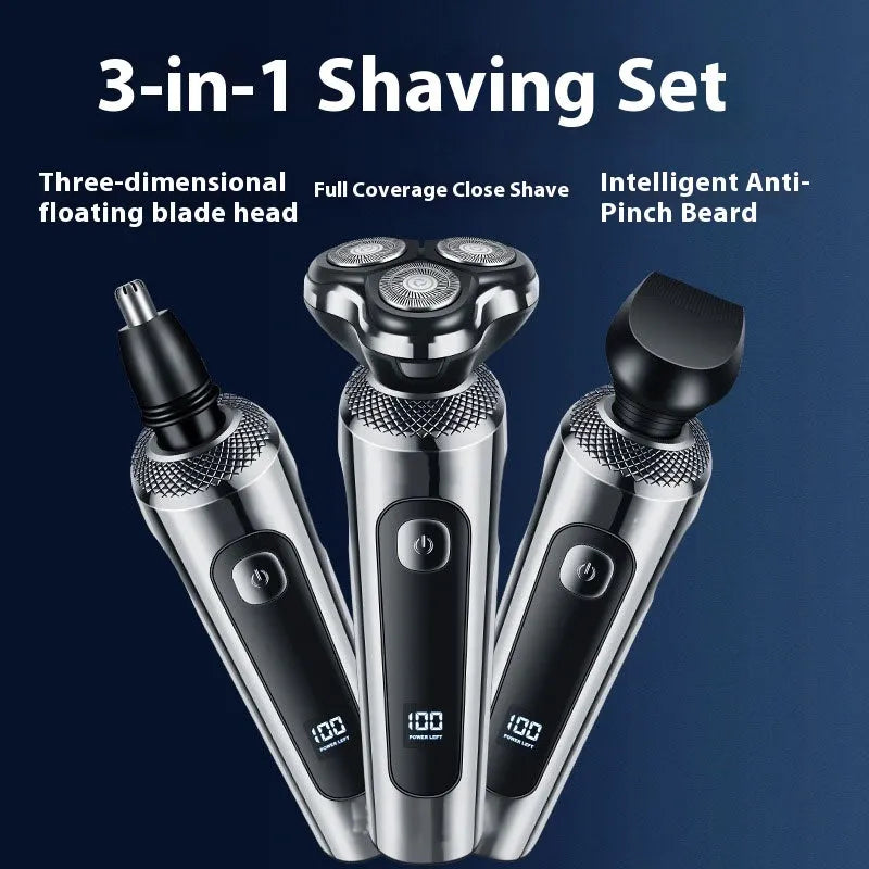 Digital USB rechargeable beard scraper with LED display and washable design on a five-in-one base bracket