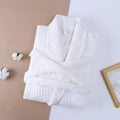 Cotton double waffle unisex long robe in white, pink, grey, and green, sizes M L XL