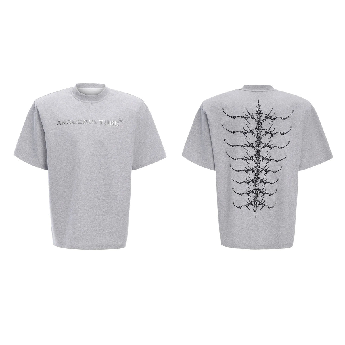 Men's short sleeve pure cotton T-shirt with snake pupil backbone, heavy rivet, and embroidery detail in cool black