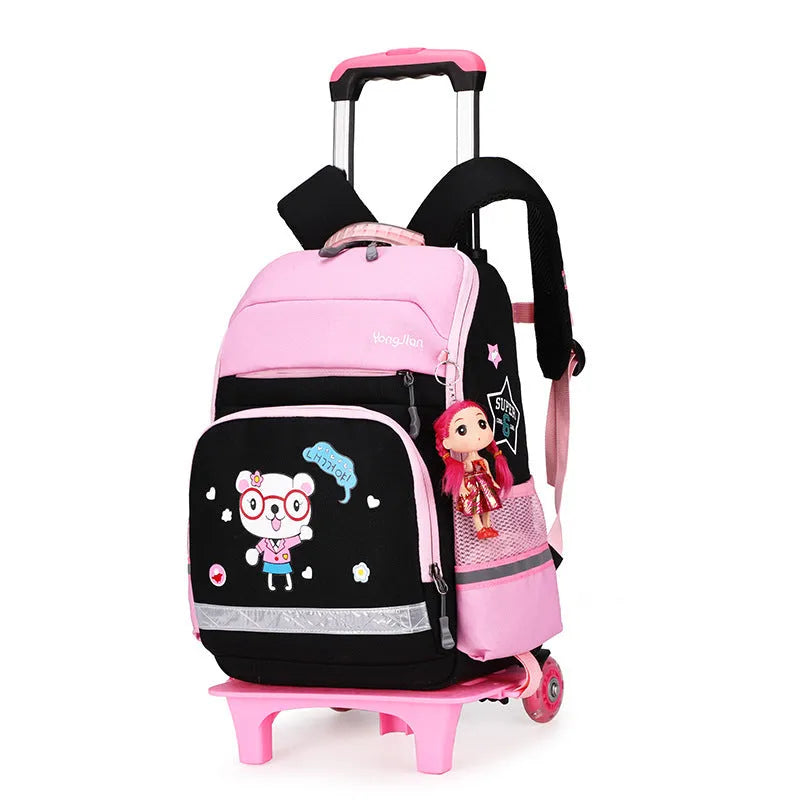 Korean detachable trolley school bag in black or rose red with 42cm dimensions