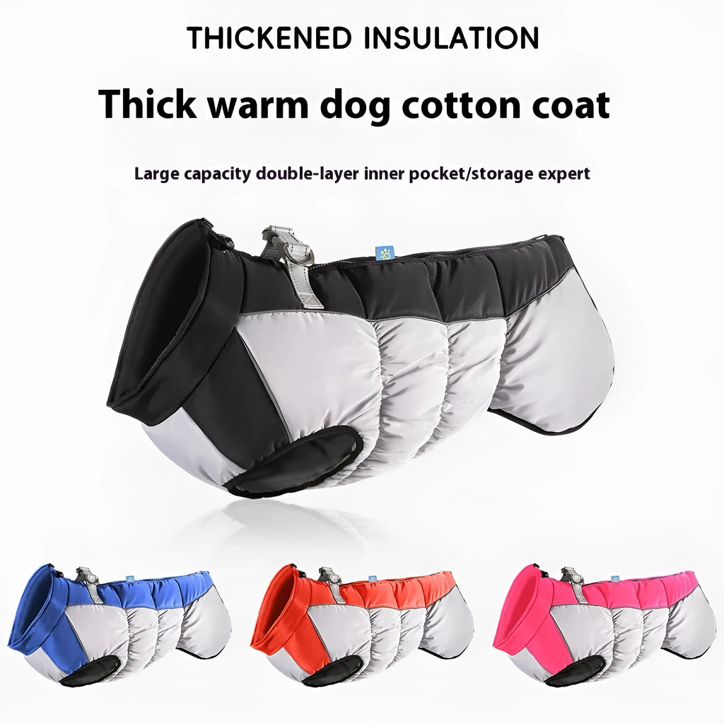 Large dog waterproof winter coat with reflective strips in polar fleece, available in multiple sizes and colours