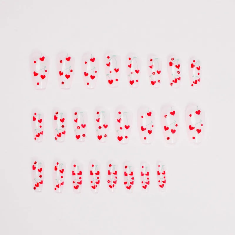French Love Red Diamond Small Cherry Wear Armor nail art set with 24 pieces and glue