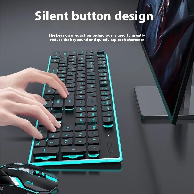 Wireless Bluetooth keyboard with mute button in Cherry Blossom Pink or Warm White, showing compact 440mm design and blue or warm lighting