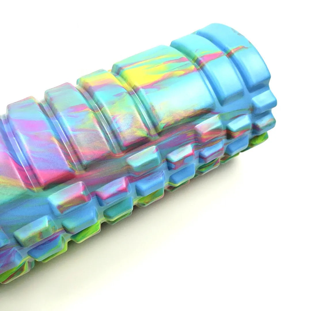 33cm long camouflage pattern EVA foam roller on a floor.