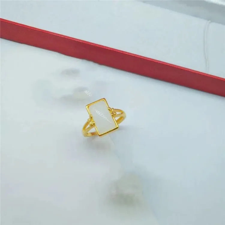 Adjustable brass gold-plated ring with electroplated finish and inlaid gemstone in choice of colours