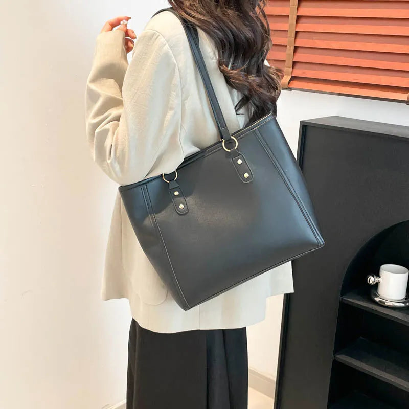 Large capacity PU tote bag with urban simplicity style and internal phone and file compartments