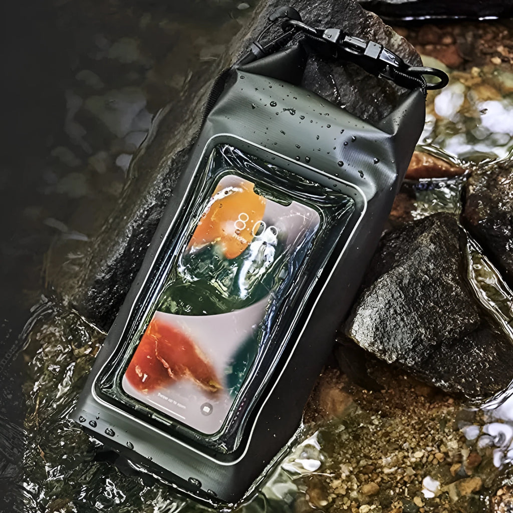 2 litre waterproof crossbody bag in PVC mesh for mobile phones at the beach or pool.