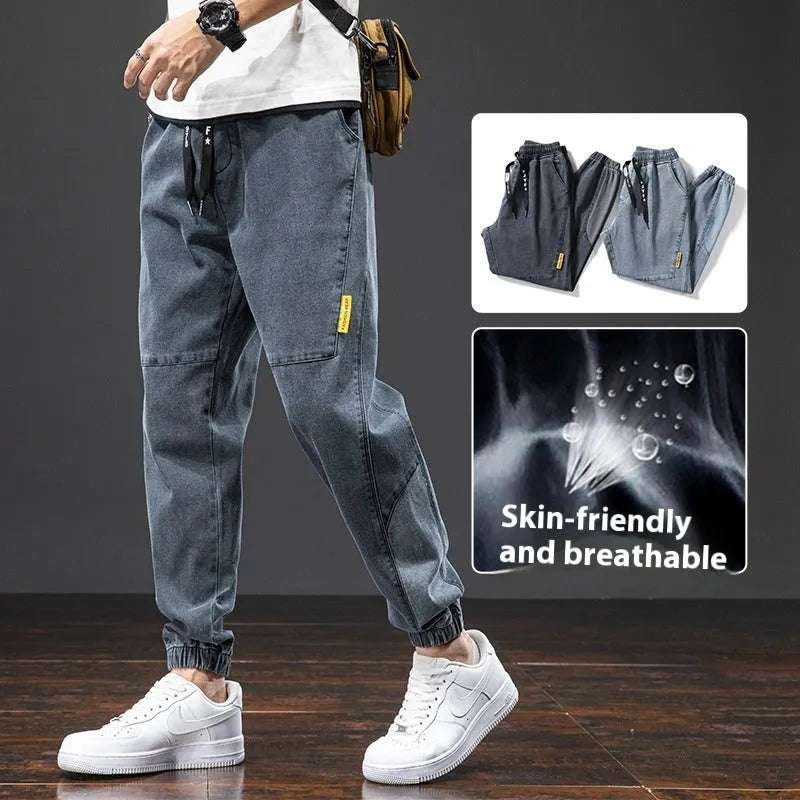 Men's loose cargo casual jeans in 2083 blue with straight-leg cut and micro-elastic cotton fabric