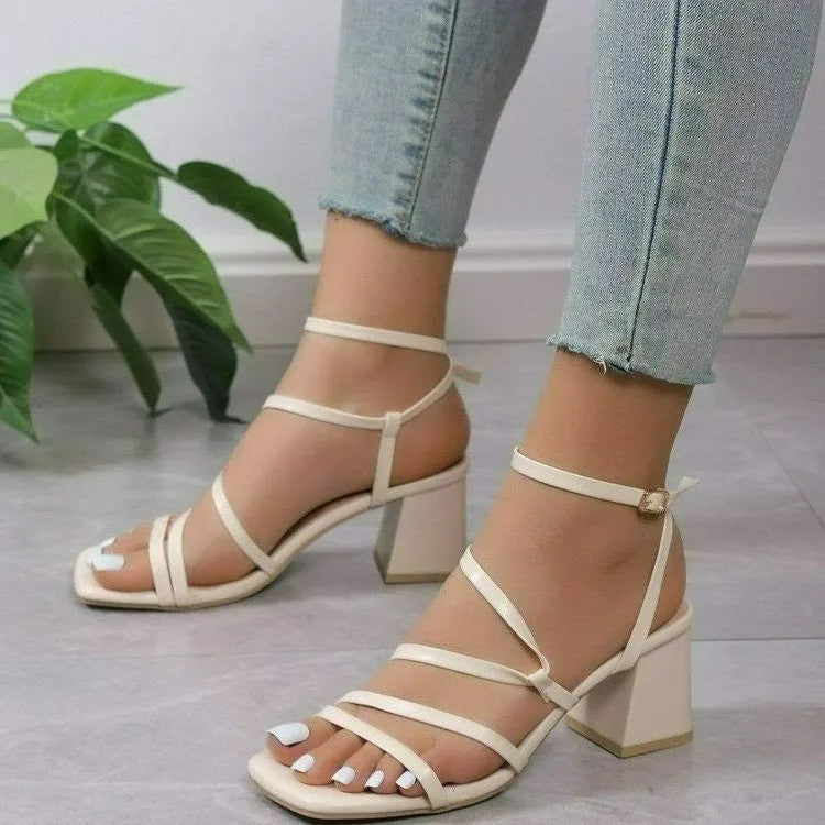 Plus size open toe slippers with adjustable ankle buckle in beige, black and rose red colours