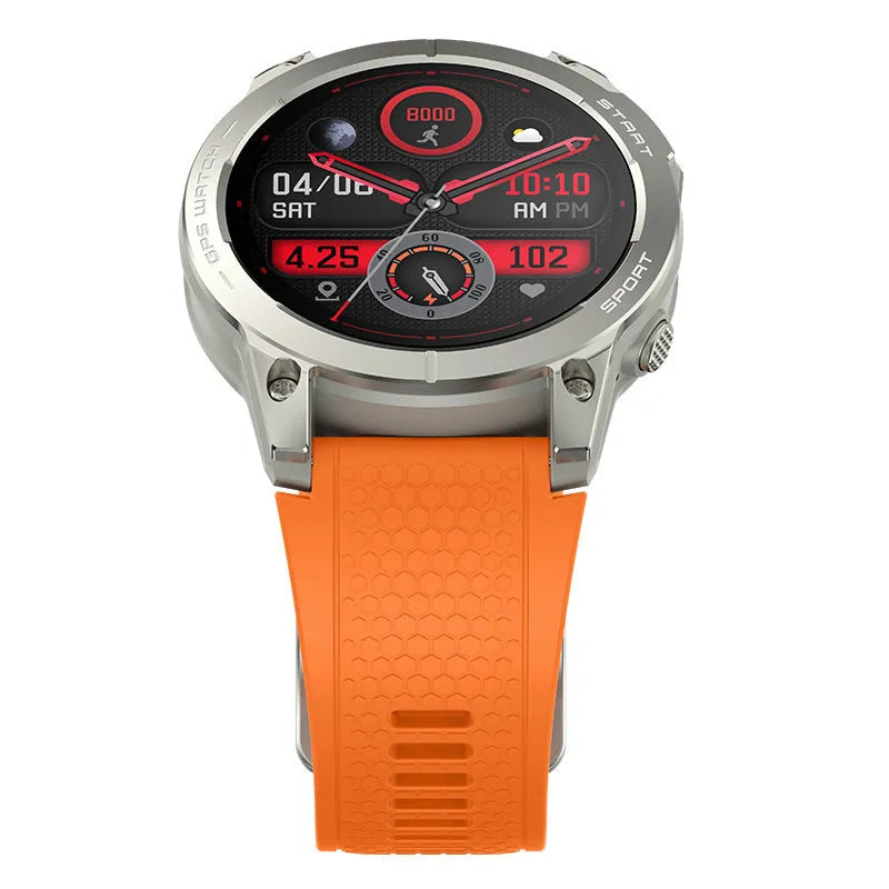 S53 Outdoor GPS Sports Call Smart Watch with black silicone band and 1.43-inch screen