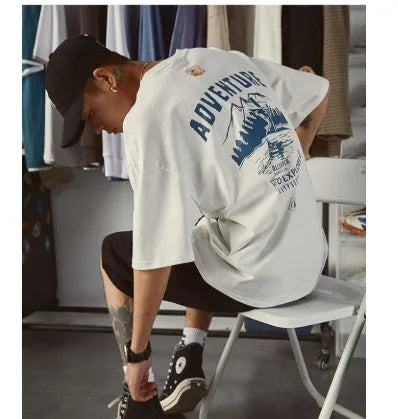 Men's loose fit plus size short-sleeved t-shirt in black, dark grey and white.