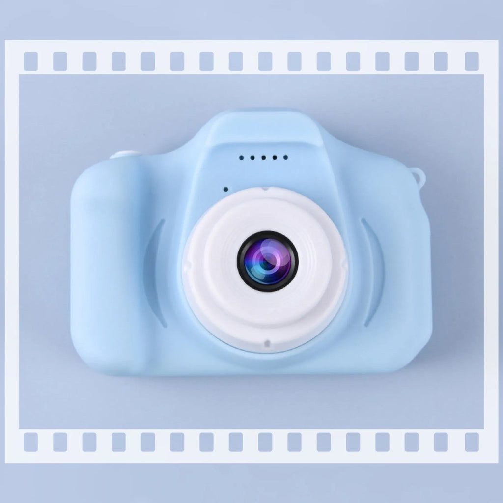 Children's portable digital camera toy with games, photo stickers, videos and photos, charger and packing box, blue green or pink