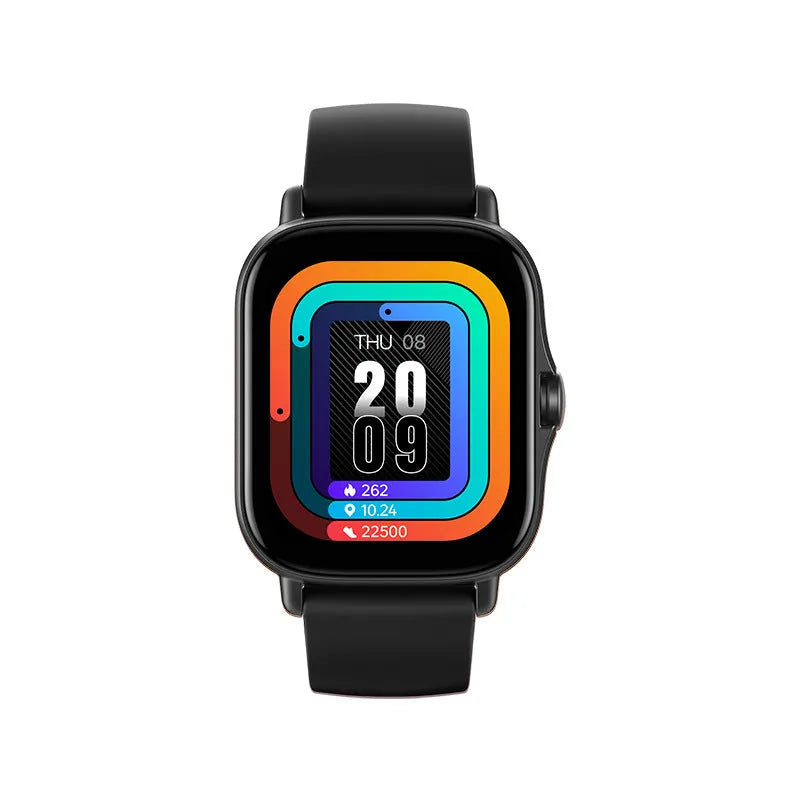 GT20 smartwatch with 1.75-inch touch screen on silicone band, showing heart rate and step tracking display