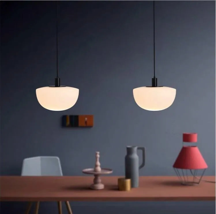 Milky white glass single-head pendant light, 22cm or 35cm diameter, simple modern droplight for kitchen island or dining table