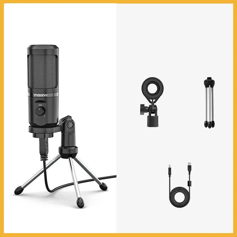 PM461 USB condenser microphone with desktop tripod and shock mount for computer recording