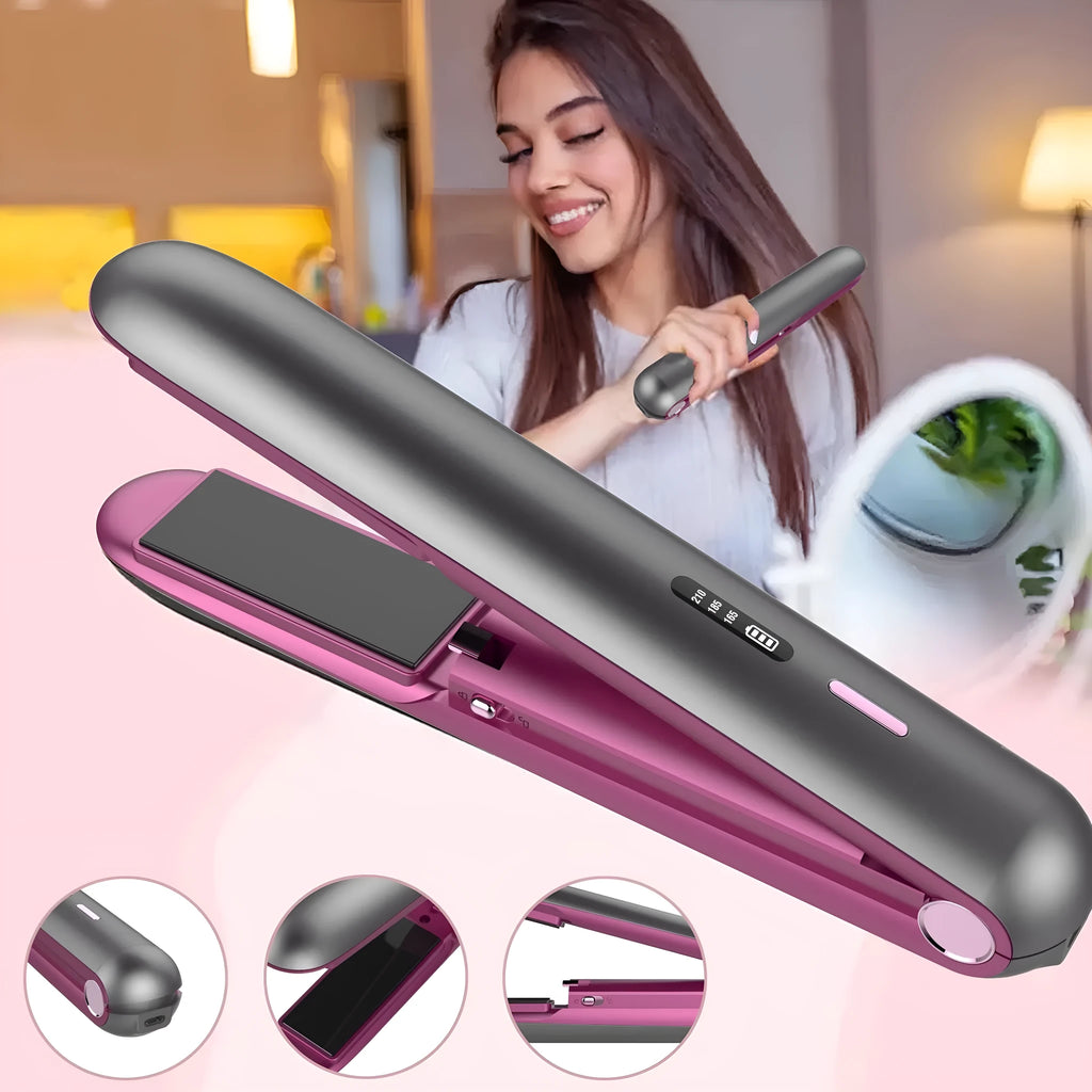 Wireless hair straightener with tourmaline ceramic plates in moon shadow grey colour