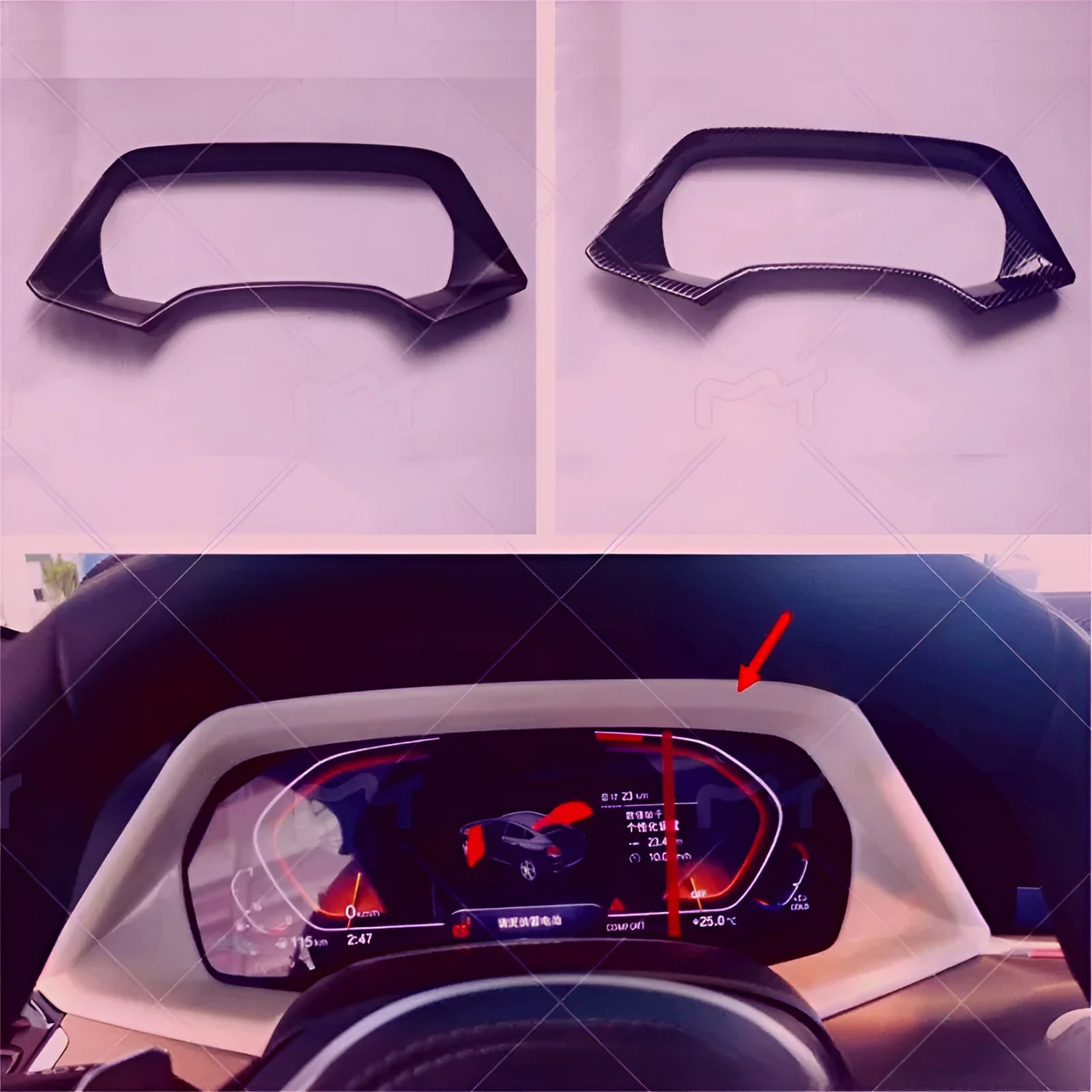 BMW X5 dashboard decorative frame in carbon fibre or peach wood finish