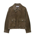Women's PU jacket coat in medium thickness with Japanese Korean casual style, regular fit, sizes XS to L