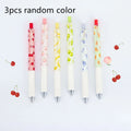 Three fruit-scented press pens with 0.5mm black ink refills and plastic barrels