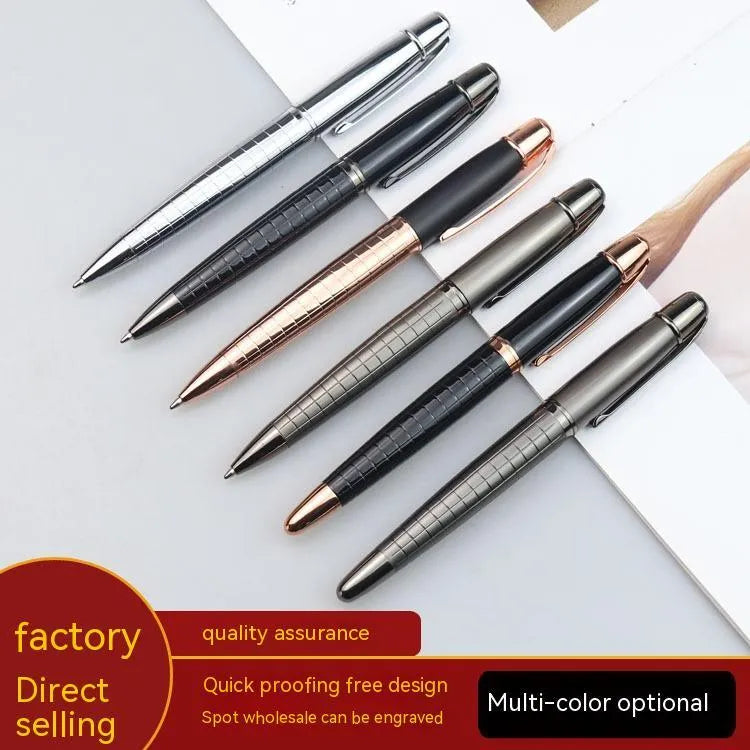 Grey aluminium metal roller pen for office signatures with black or blue water-based ink refills