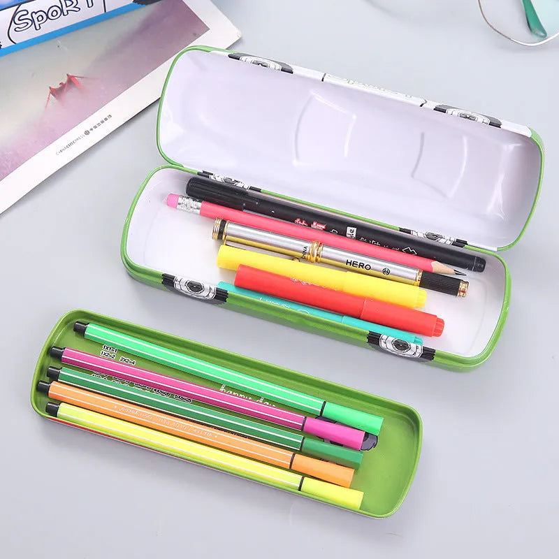 Tinplate car trolley double-layer stationery box with cartoon pattern measuring 20cm