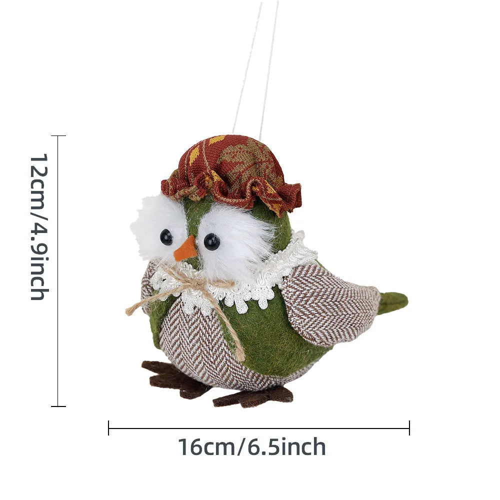 Handcrafted owl pendant ornament with harvest design for Thanksgiving window or desktop display