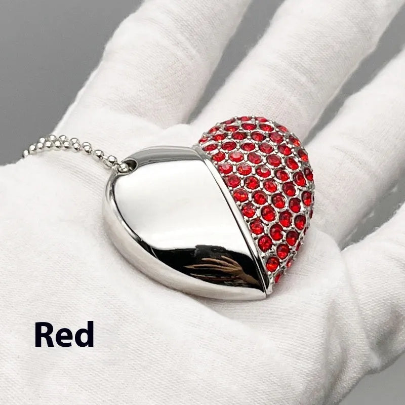 Heart-shaped USB flash drive with brick-inlaid pattern and metal shell in multiple colours