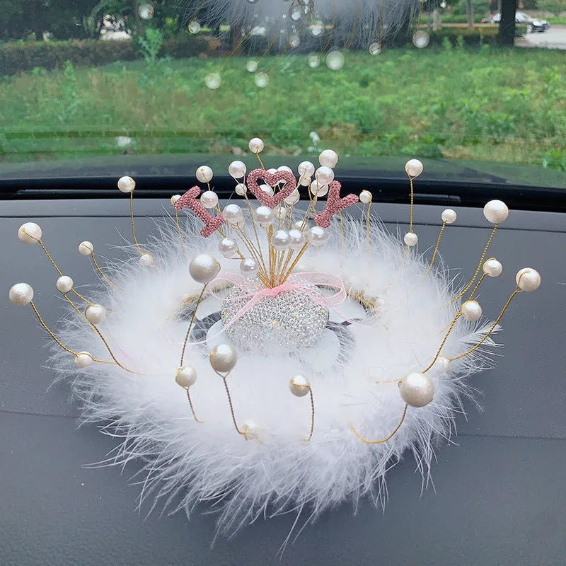 Clay star-shaped car centre console ornament with diamond and pearl decoration in various colour themes.