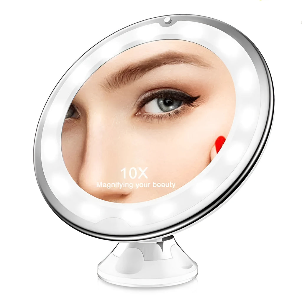 White LED make-up mirror with battery operation, plastic frame, 17.5 x 21cm, bright LED lights