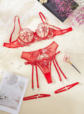 Women's sheer polyamide lingerie set with cutout design in black, red, or blue