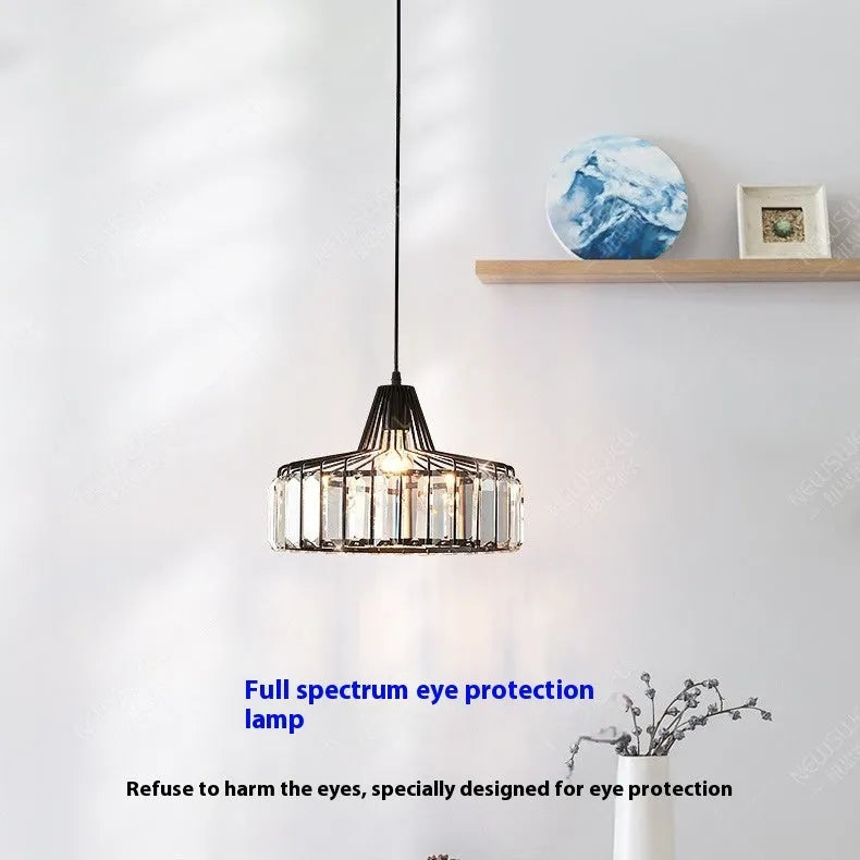 Modern crystal chandelier with LED lighting in black or gold finish, suitable for study or restaurant ceilings