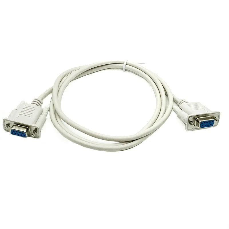 Female to female DB9 RS232 serial cable with milky white jacket and 1.5m length