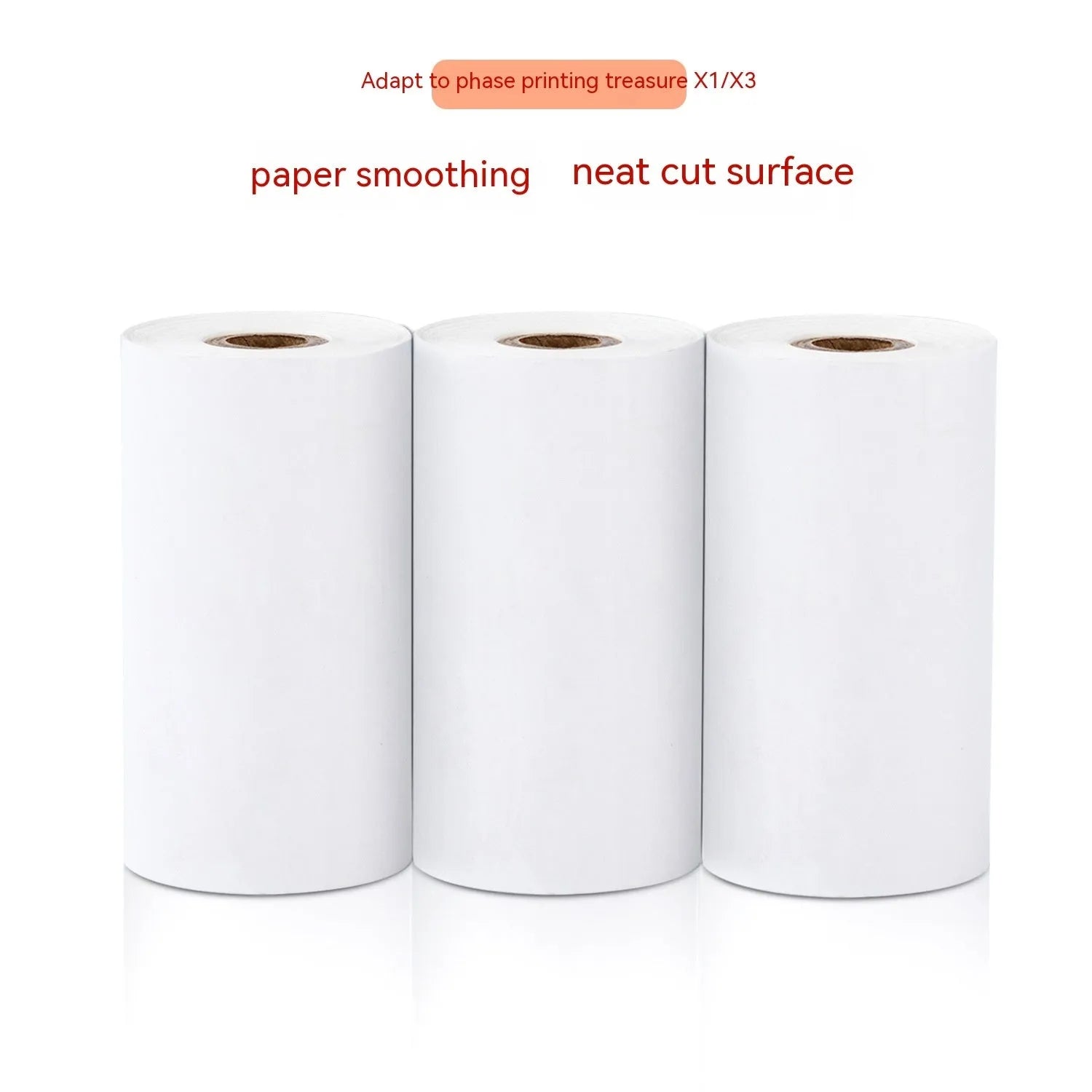 Three rolls of white 57mm thermal paper for portable printers on a blue background.