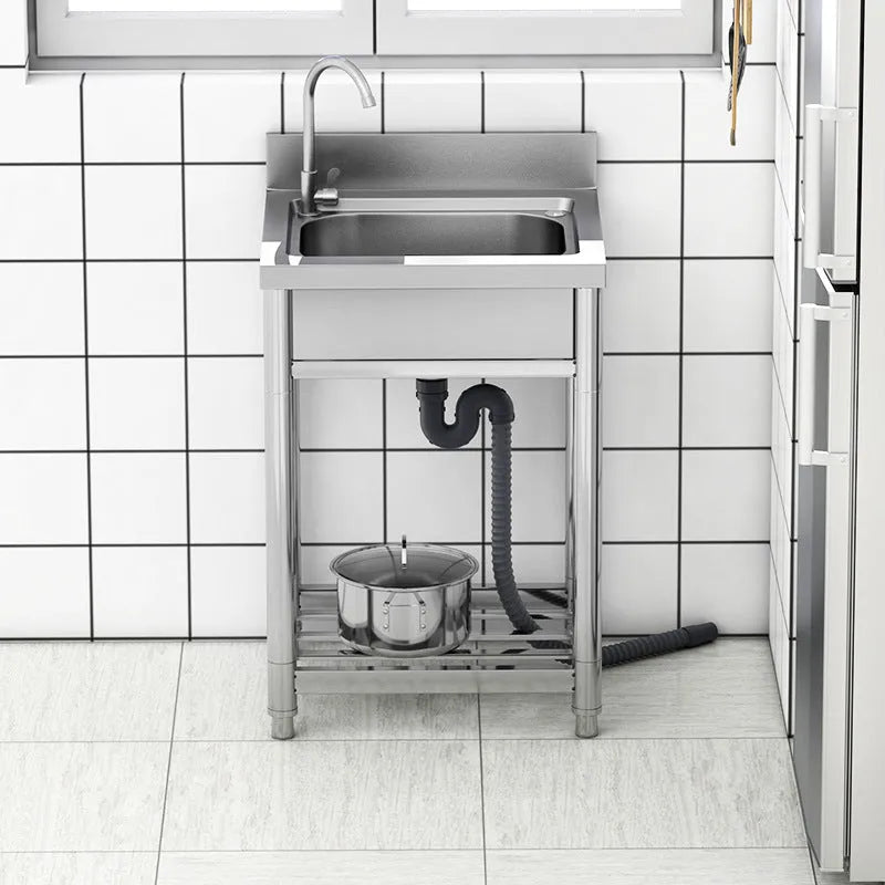Brushed stainless steel single bowl kitchen sink with a deep groove design.