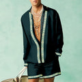 Men's casual summer shirt and shorts set in slim fit with long sleeves, colour-matched design, sizes S to 5XL
