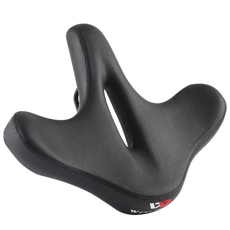 Black bicycle seat cushion with 3cm polyurethane foam padding for shock absorption on mountain bikes