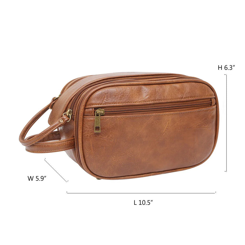 Men's black or brown PU toiletry bag for travel storage with solid colour design
