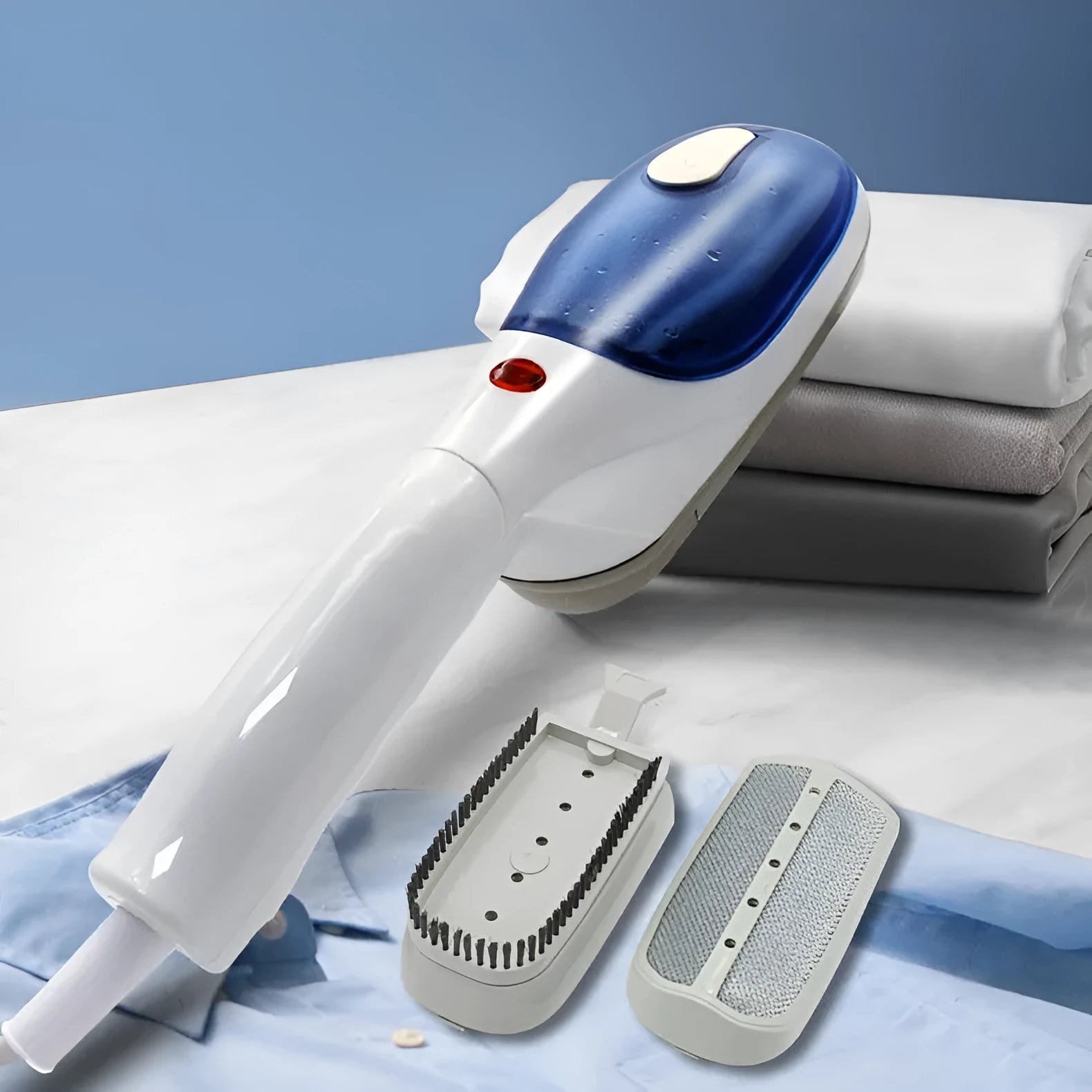 Handheld portable garment steamer with water tank and mechanical controls for clothes wrinkle removal