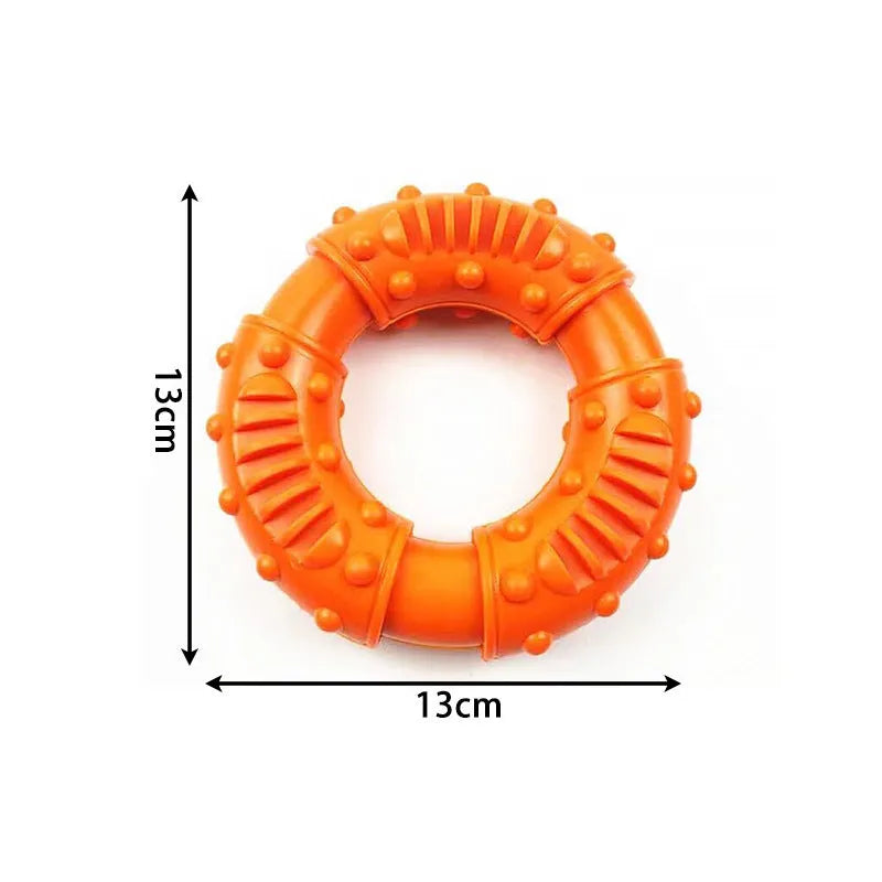 Blue dog fetching stick toy with hollow centre, measuring 13x13x4cm and 266g, for safe chew and fetch play