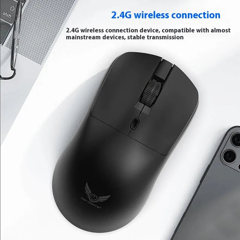 Black wireless mouse with three-gear audio button for laptops, featuring photoelectric mode and battery operation